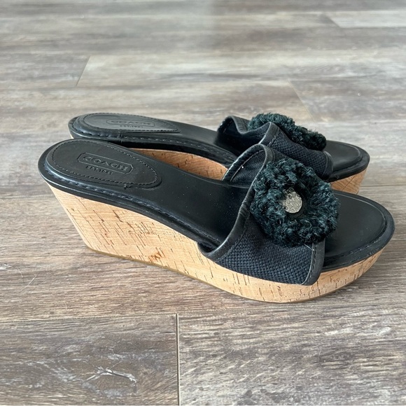 Y2K Coach classic Monogram Canvas with Rosette Platform Slide Sandals - Picture 1 of 6